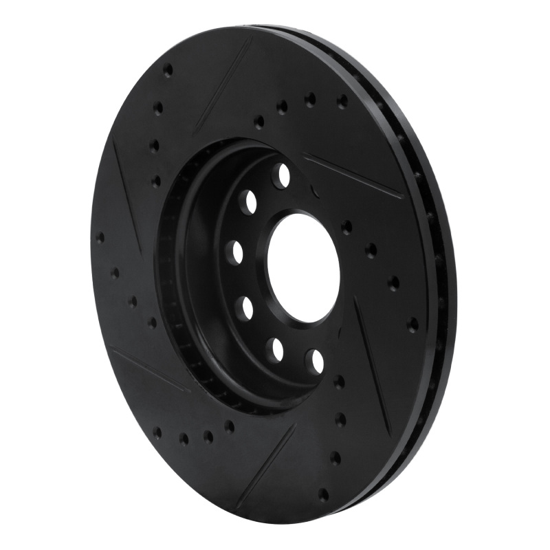 Audi A3 Brake Rotor (1) - Front Right - R1 Concepts - Drilled & Slotted - Black - `05-`25